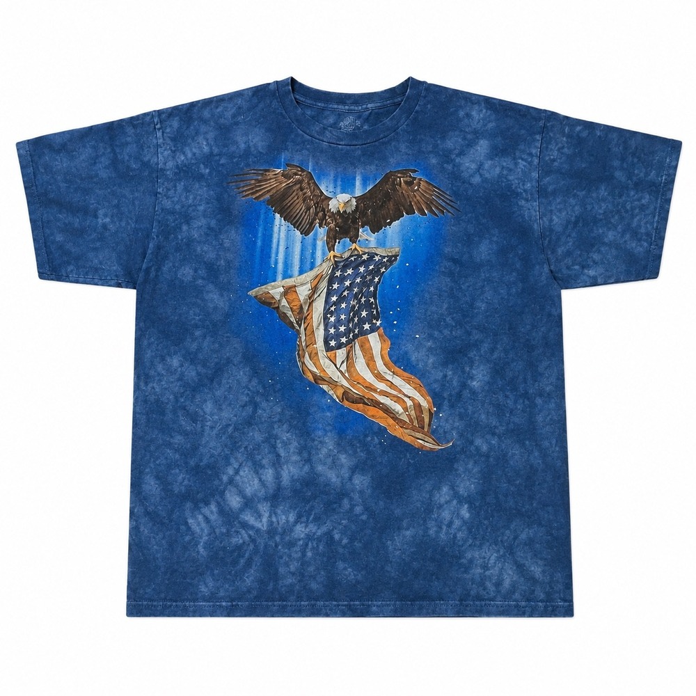 The Mountain Eagle American Flag Blue Tie Dye Graphic T-Shirt Mens Size 2XL